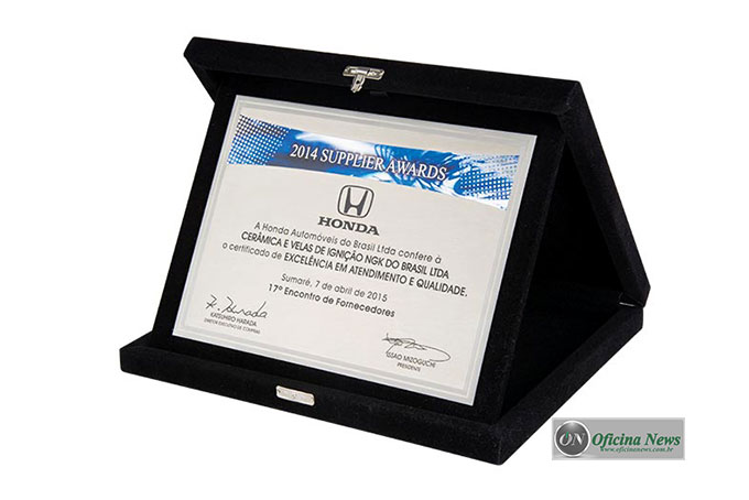 NGK recebe prêmio de melhor fornecedora da Honda Automóveis