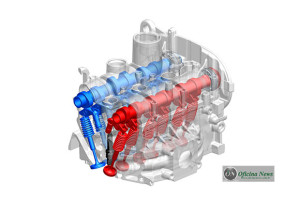 Estrutura do motor três cilindros em corte
