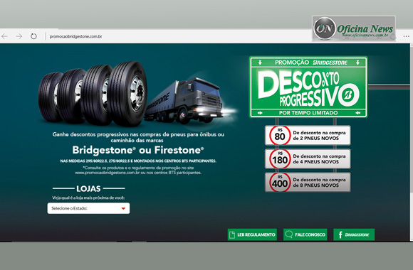 Bridgestone oferece desconto para pneus de veículos comerciais